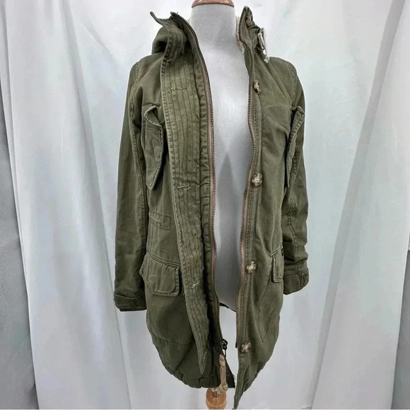 Abercrombie and Fitch Womens Sharpa Coat XS Green Lined Hooded Pockets - Picture 6 of 12